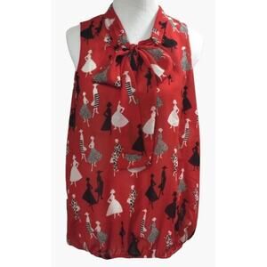 Banana Republic Summer Bow Blouse Women's Size Medium Red Black Excellent condit
